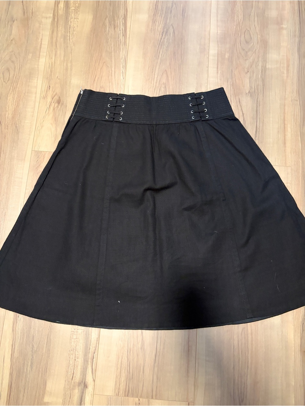 Black A-Line Skirt with Lace-Up Waist